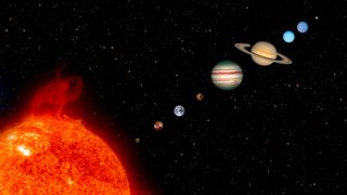 The Sun, followed by Mercury, Venus, Earth, Mars, Jupiter, Saturn, Uranus, Neptune & Pluto.