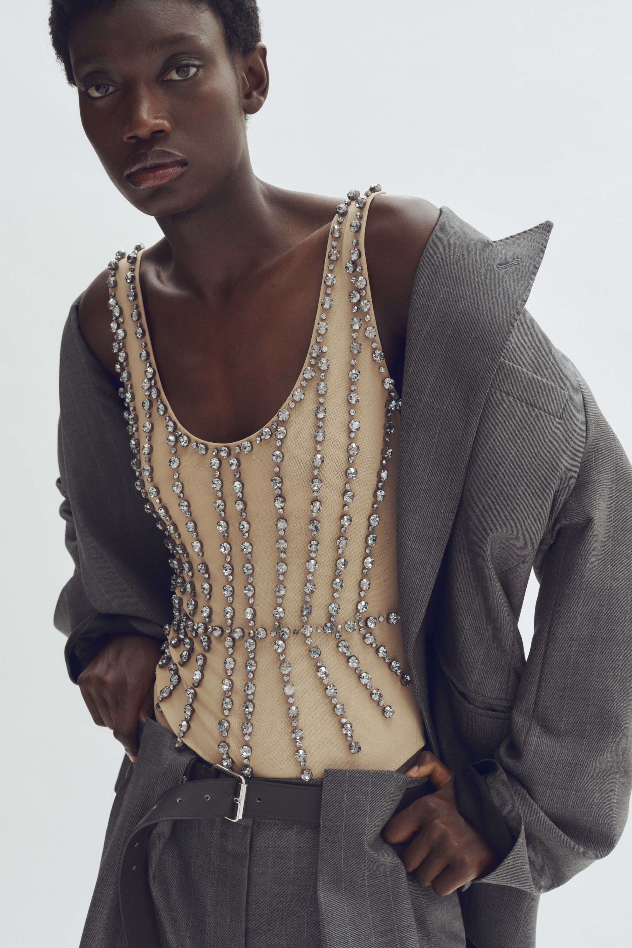 Crystal-Embellished Mesh Body