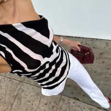 zebra top and white pants