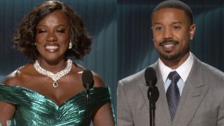 Viola Davis presents Michael B Jordan with an Actor award at the SAG AFTRA sponsored Actors Awards. 