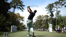 Tony Finau takes a tee shot during the RBC Heritage 