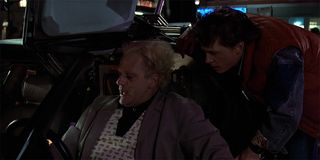 Marty and Doc in the DeLorean Time Machine in Back To The Future