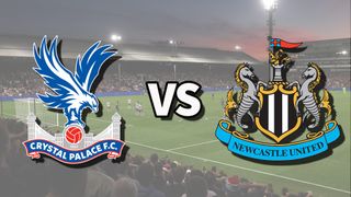 The Crystal Palace and Newcastle United club badges on top of a photo of Selhurst Park in London, England