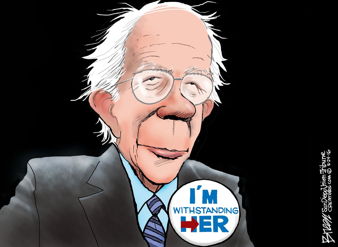 Political Cartoon U.S. Bernie Hillary 2016