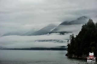 The mountains shrouded in mist in British Columbia