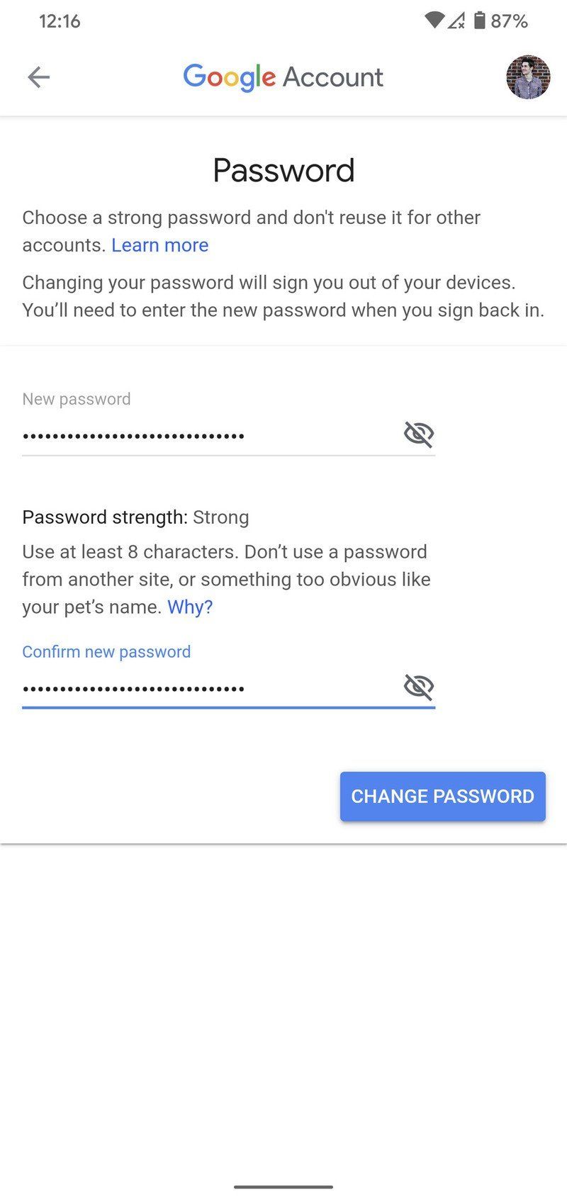 google id password change mobile number