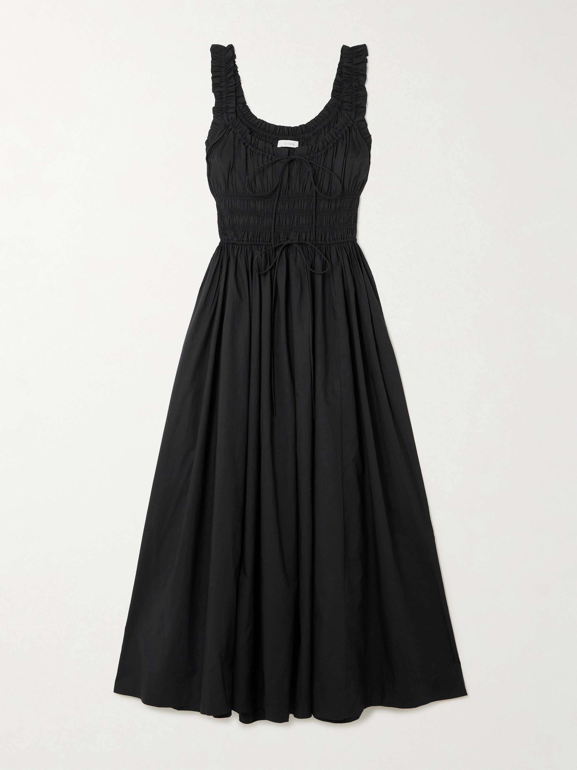 Emmaretta Tie-Detailed Shirred Organic Cotton-Voile Midi Dress