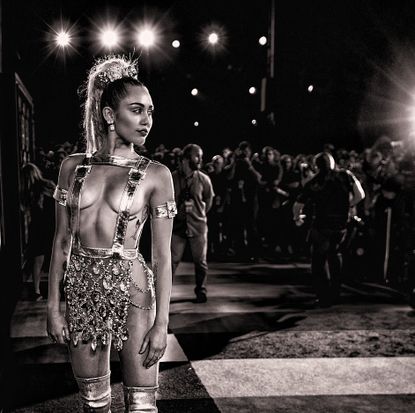 Standing, Monochrome, Style, Crowd, Waist, Abdomen, Monochrome photography, Black-and-white, Street fashion, Navel, 