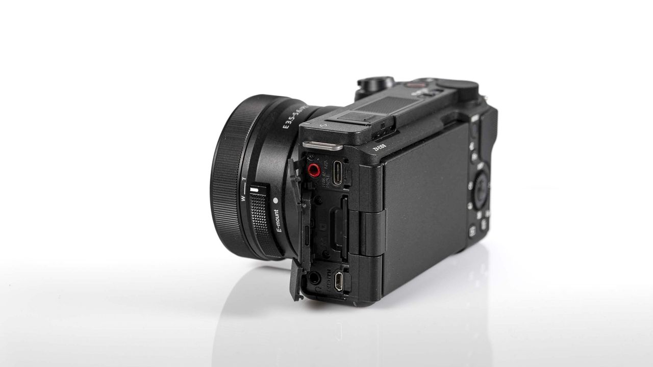 Sony ZV-E10 II on reflective surface and white background