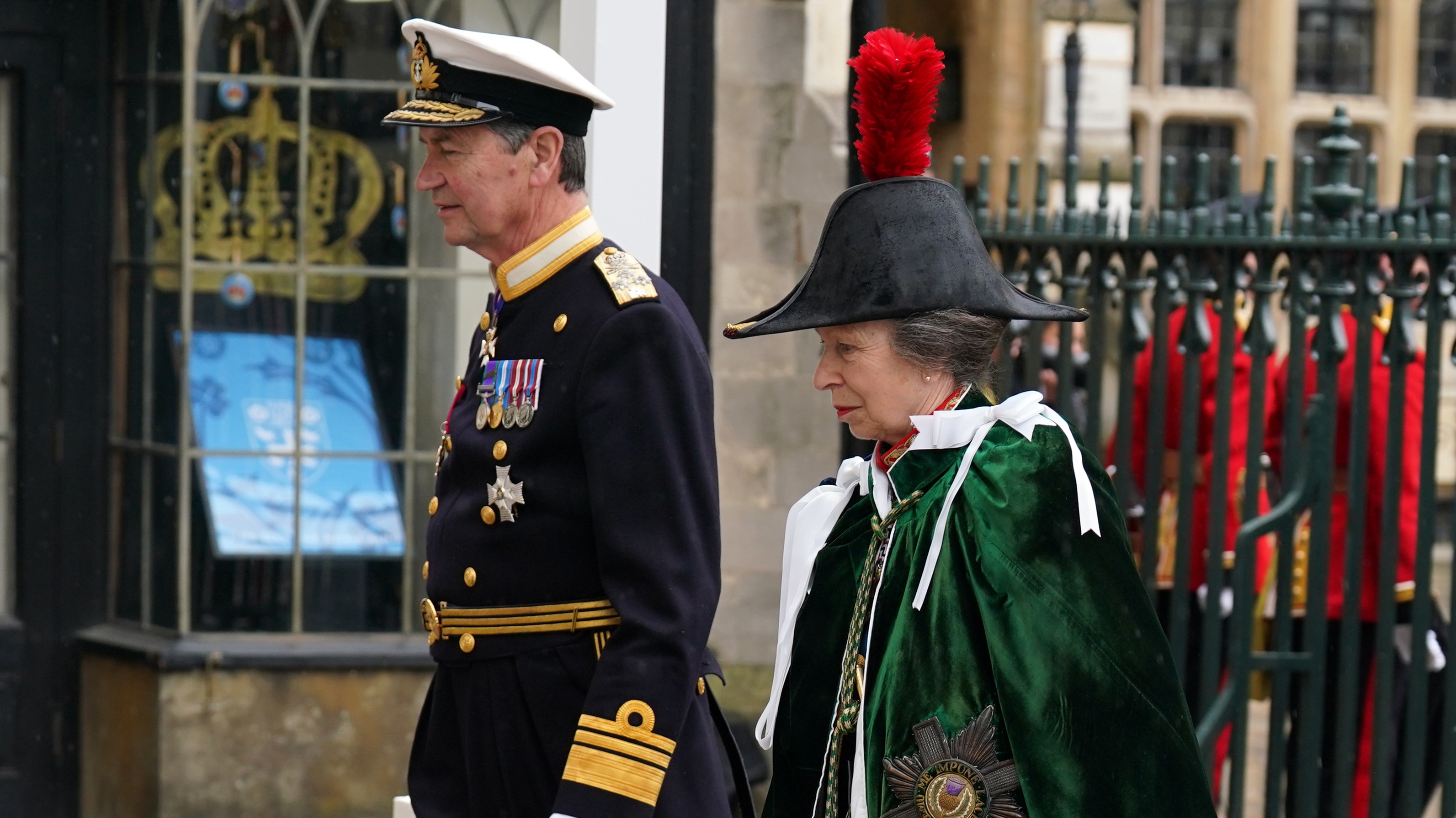 Princess Anne, The Princess Royal arriving with Vice Admiral Sir Tim Laurence during the Coronation of King Charles III and Queen Camilla