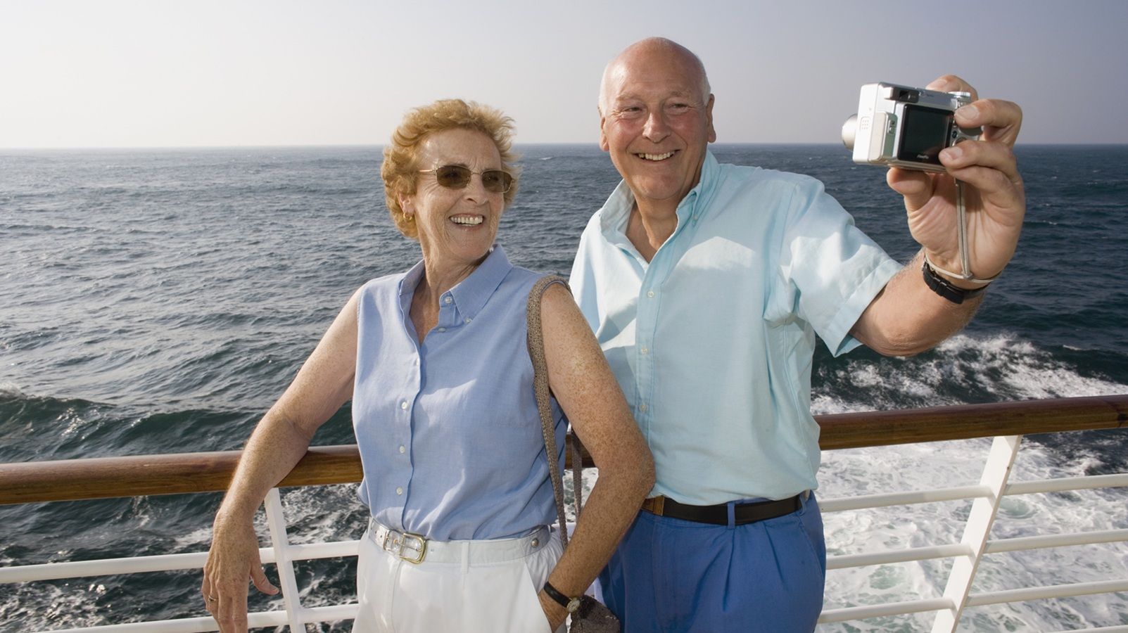 A mature couple on a boat.