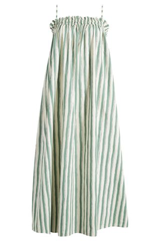Madewell Stripe Ruffle Cotton Poplin A-Line Dress