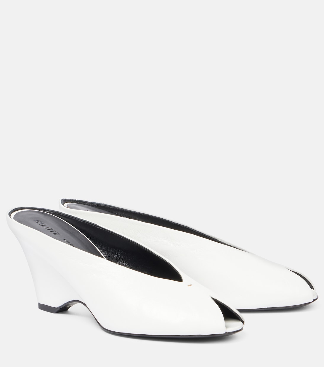 Cloak 75 Leather Peep-Toe Wedge Mules in White - Khaite