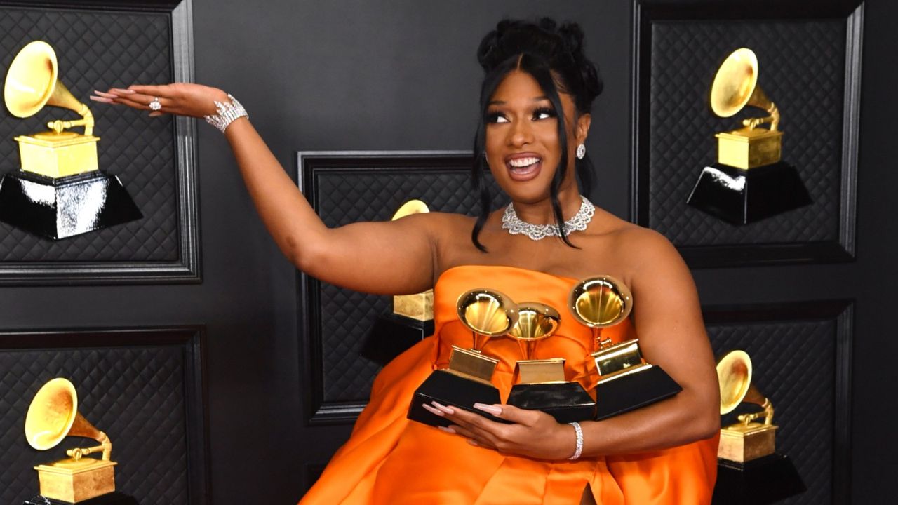 The Grammy&#039;s 2021 - Meghan Thee Stallion with her awards