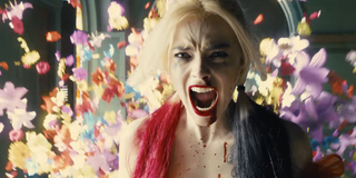 Margot Robbie yelling in action scene in The Suicide Squad trailer