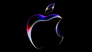 Apple logo in bright colors on a black background