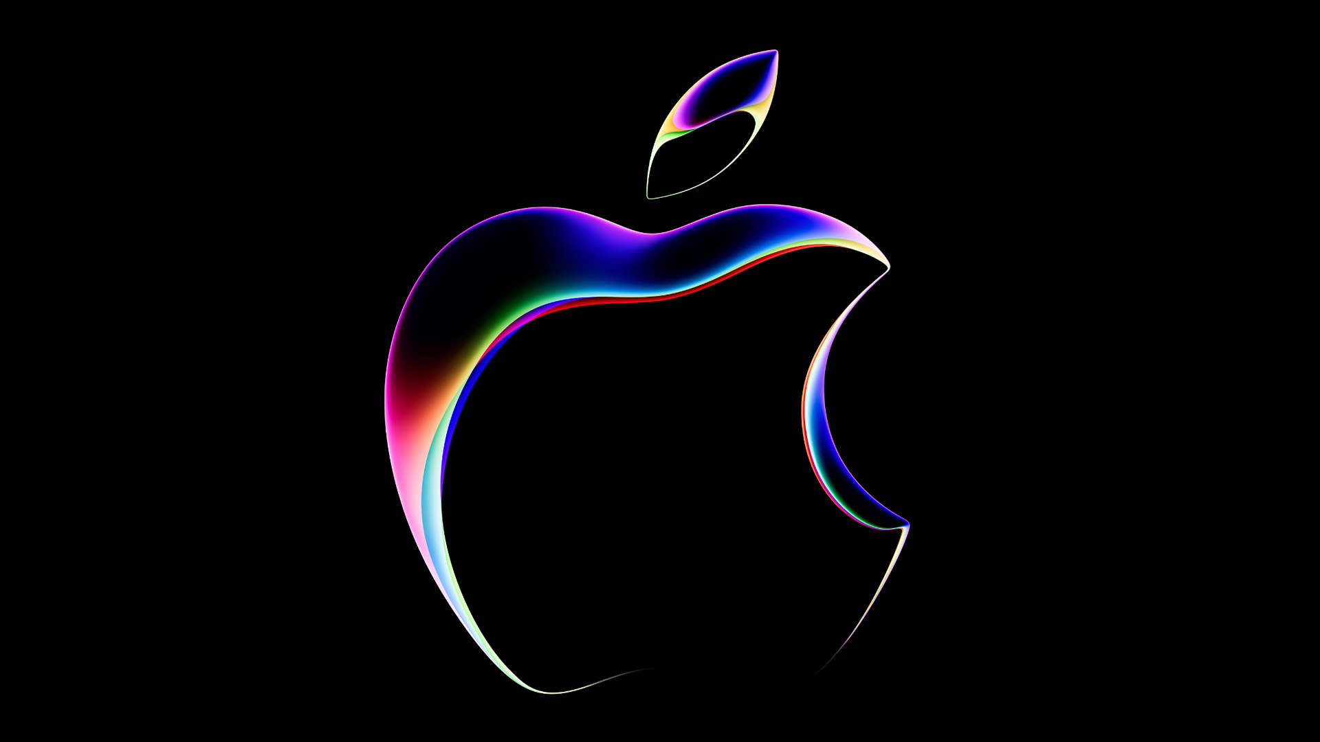 Apple logo in bright colors on a black background