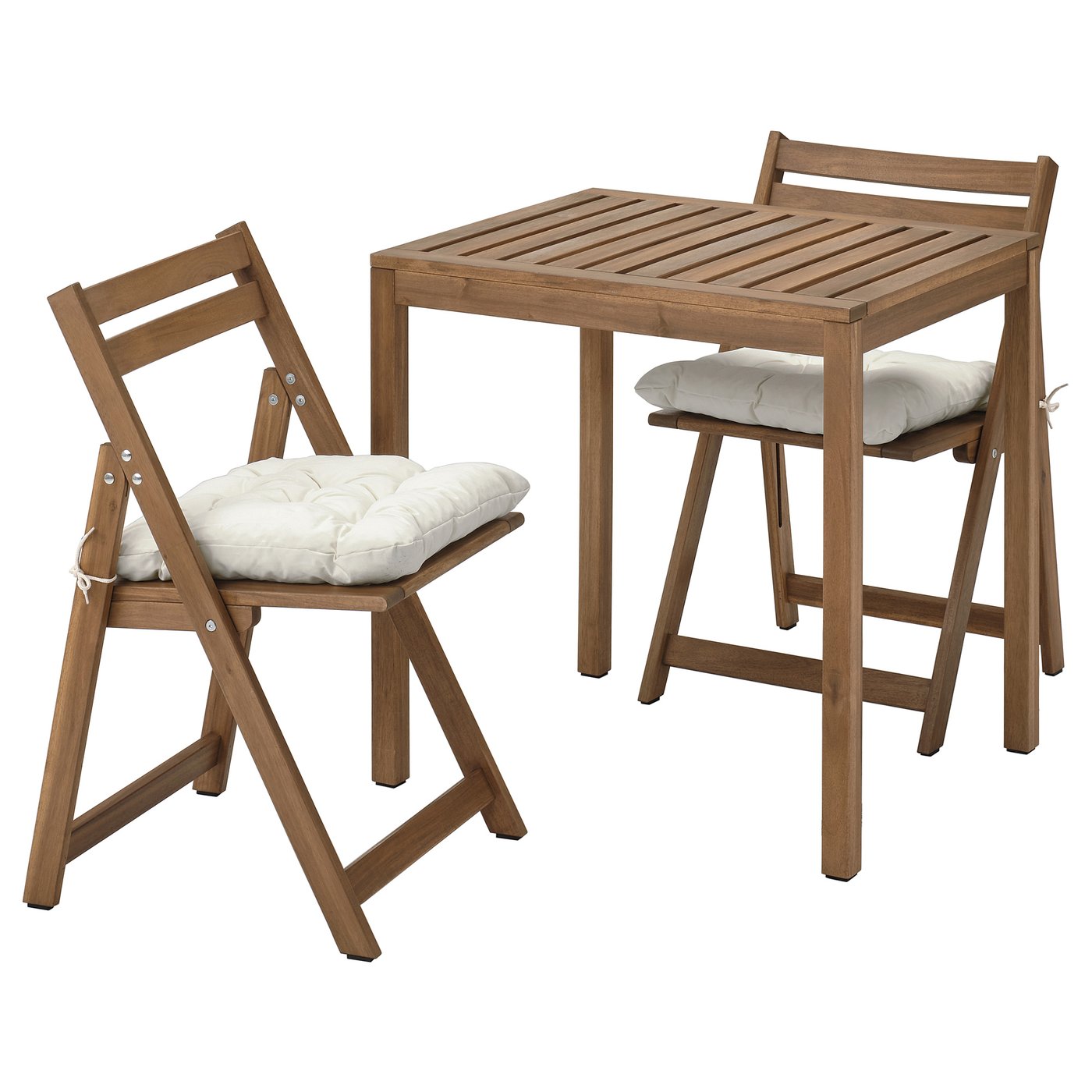 N&amp;Auml;mmar&amp;Ouml; Table and 2 Folding Chairs, Outdoor - Light Brown Stained/kuddarna Light Grey-Beige 29 1/2x24 3/4 "