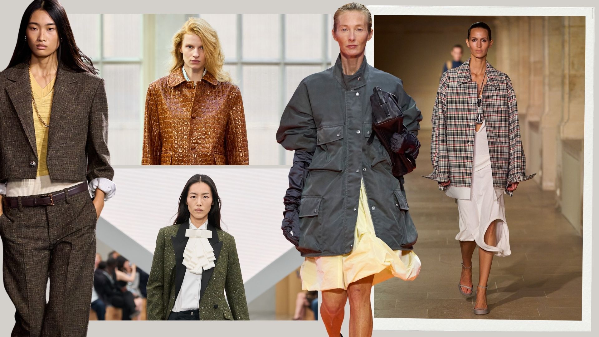 A collage of the biggest spring jacket trends of 2026, according to the runway.