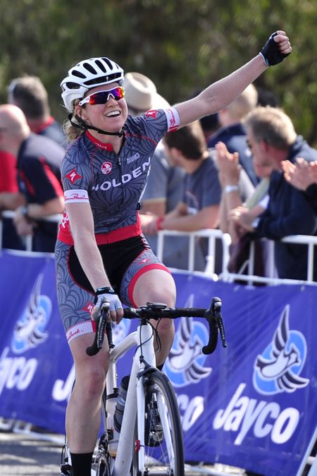 Lucy Coldwell celebrates her solo stage two victory