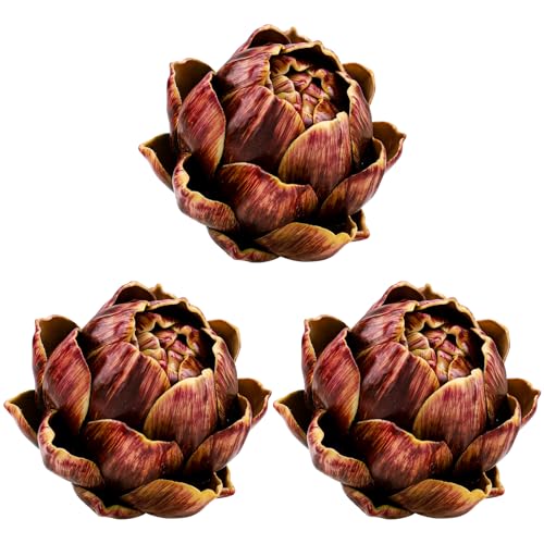 Funzhan 3pcs Large Faux Artichokes Decoration Realistic Artificial Artichoke Vegetable and Fruit Fake Artichokes Bowl Vase Fillers for Home Kitchen Decor - Red