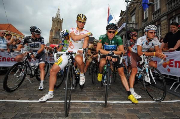 The future is now: Tony Martin (l) and Edvald Boasson Hagen await the start of stage five.