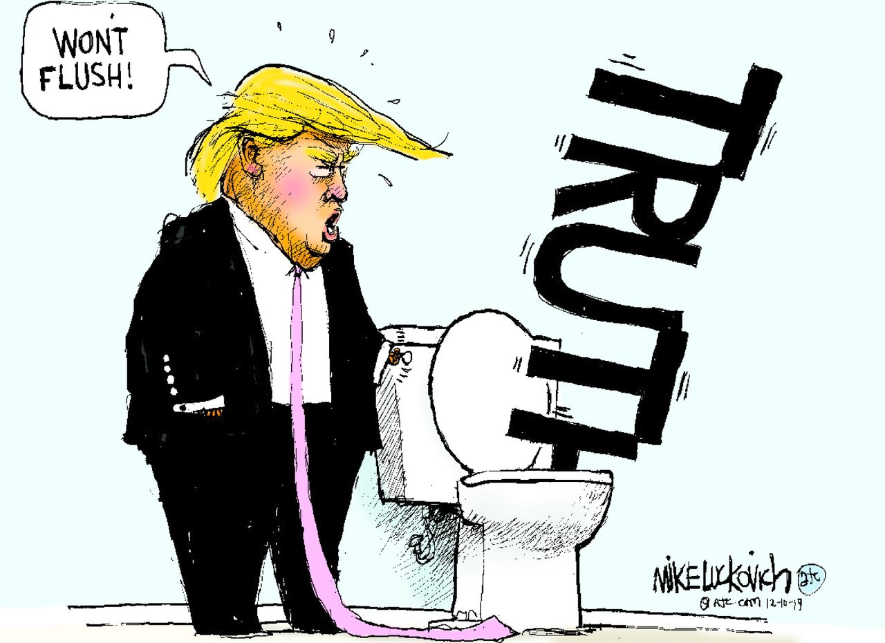 Political Cartoon U.S. Trump Flushed Truth Down Toilet