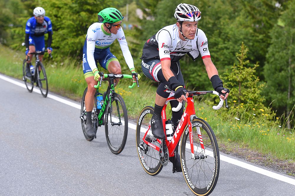Jasper Stuyven on the move during stage 9 at the Tour de Suisse