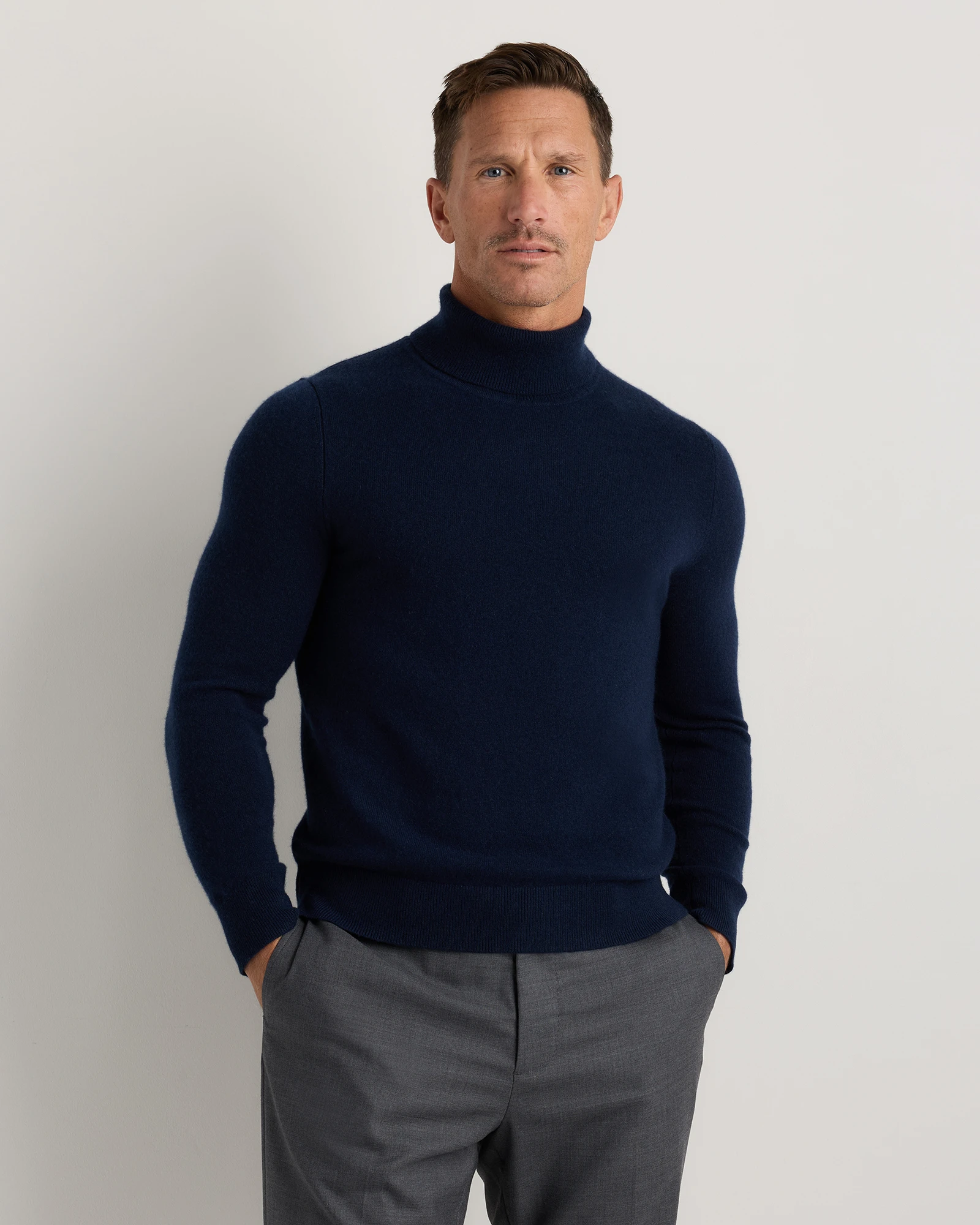 Mongolian Cashmere Turtleneck Sweater in True Navy