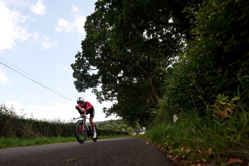 STIRLING SCOTLAND AUGUST 11 Mikkel Bjerg of Denmark sprints during the Men Elite Individual Time Trial a 478km race from Stirling to Stirling at the 96th UCI Cycling World Championships Glasgow 2023 Day 9 UCIWT on August 11 2023 in Stirling Scotland Photo by Dean MouhtaropoulosGetty Images