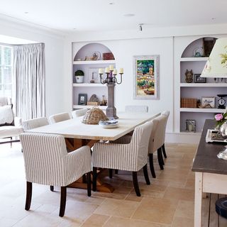 dining area with white wall and white dining table and chairs