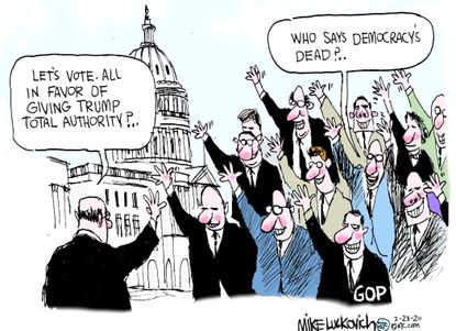 Political Cartoon U.S. Trump Congress Republicans democracy voting corruption