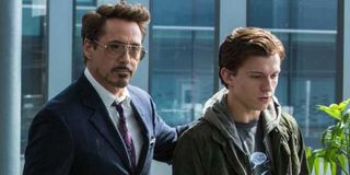 Robert Downey Jr and Tom Holland in Spider-Man: Homecoming