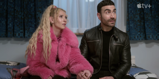 (L to R) Juno Temple as Keeley Jones and Brett Goldstein as Roy Kent in the Ted Lasso season 3 trailer