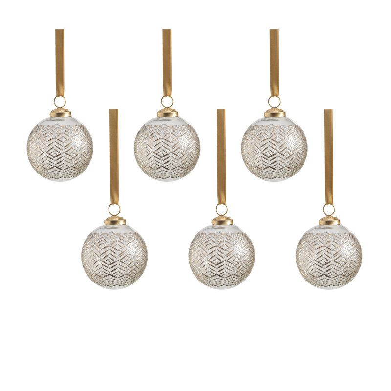 Latitude Run&amp;reg; Krona 3&quot; Golden Echoes Pattern Glass Ornaments, Set of 6 | Wayfair