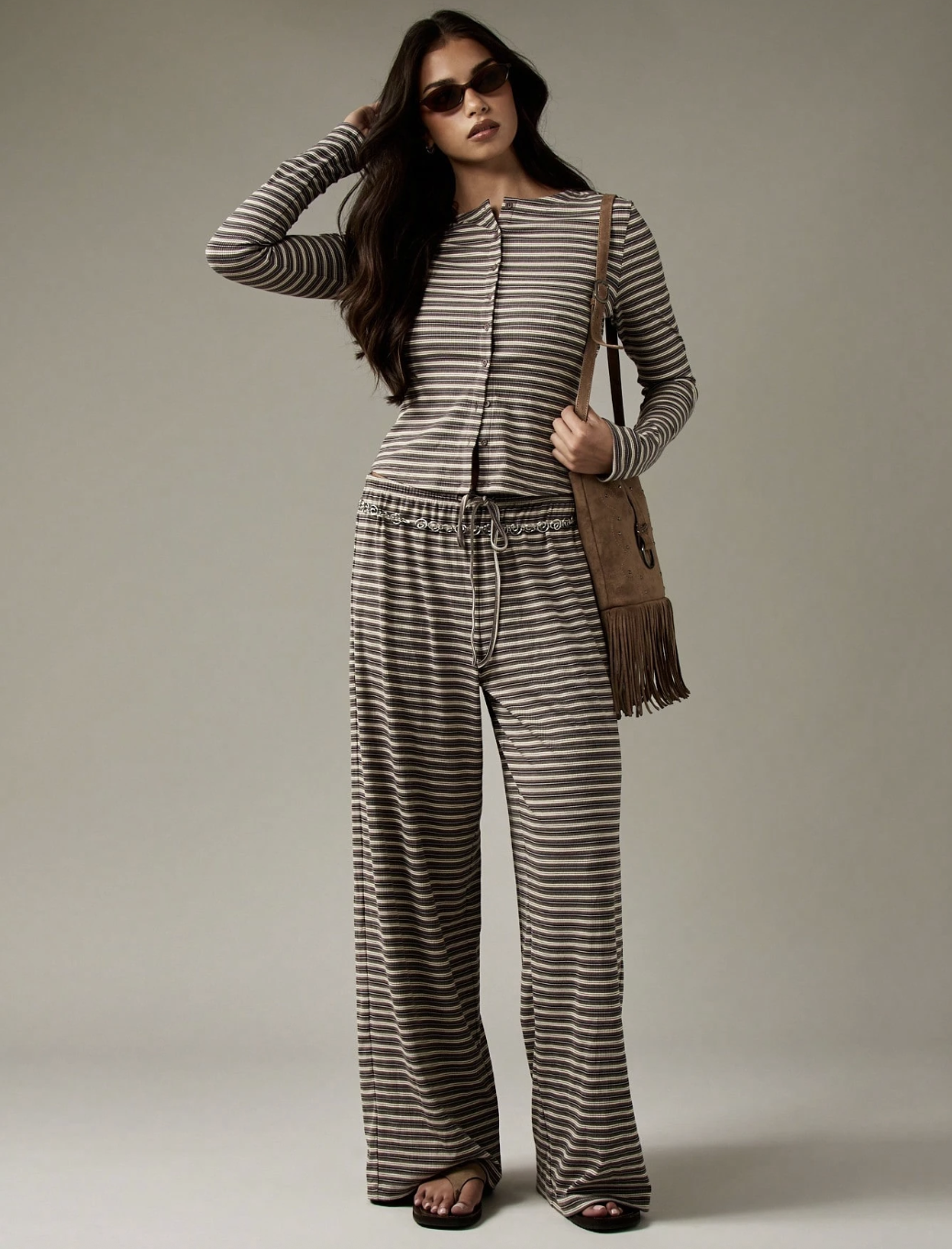 Missguided, Button Through Ribbed Set in Multicolor