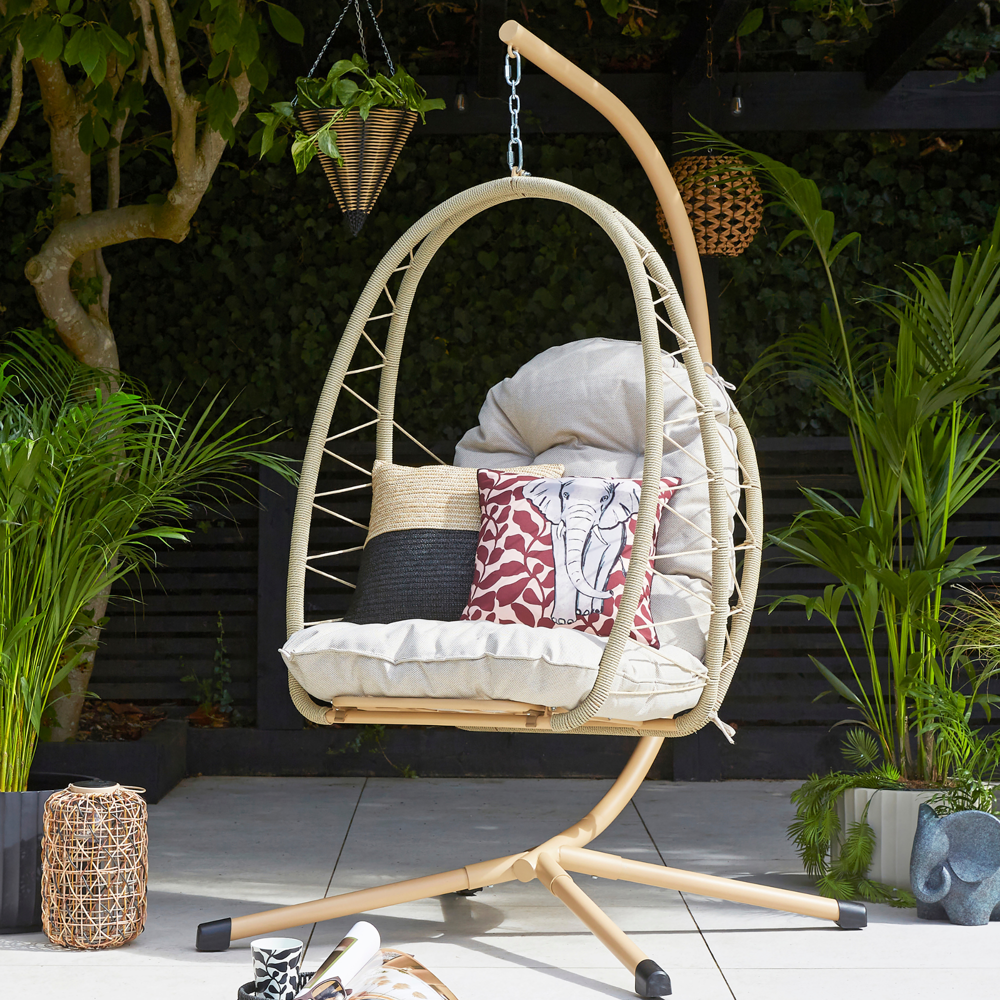 Dunelm Sydney egg chair on patio