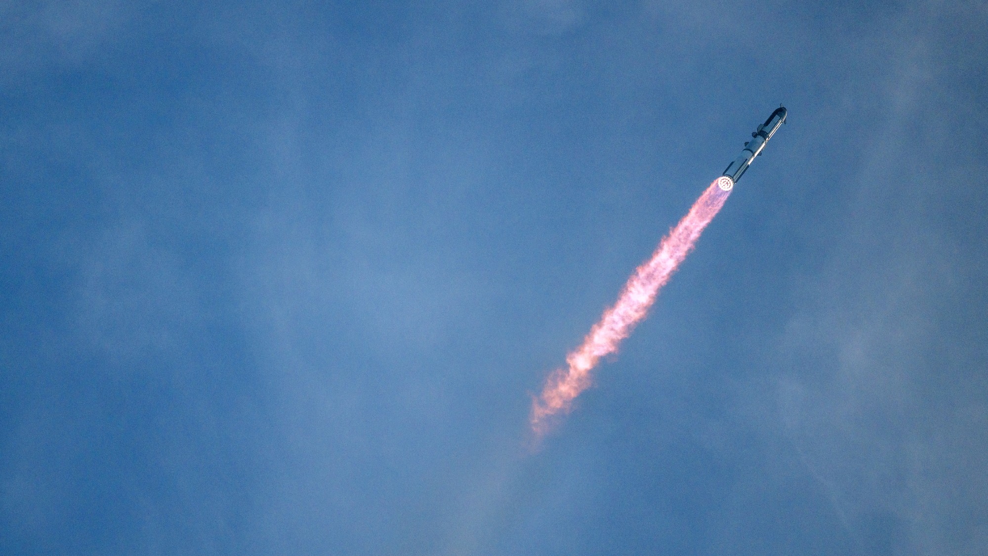 SpaceX Starship test flight 14 launches from its launch pad at Boca Chica Beach, Texas