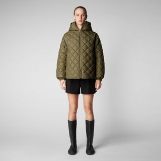 Woman's hooded quilted jacket Herrea in sherwood green