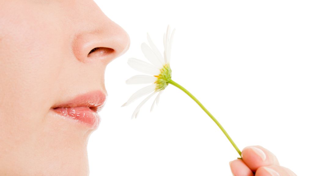 woman smelling flower