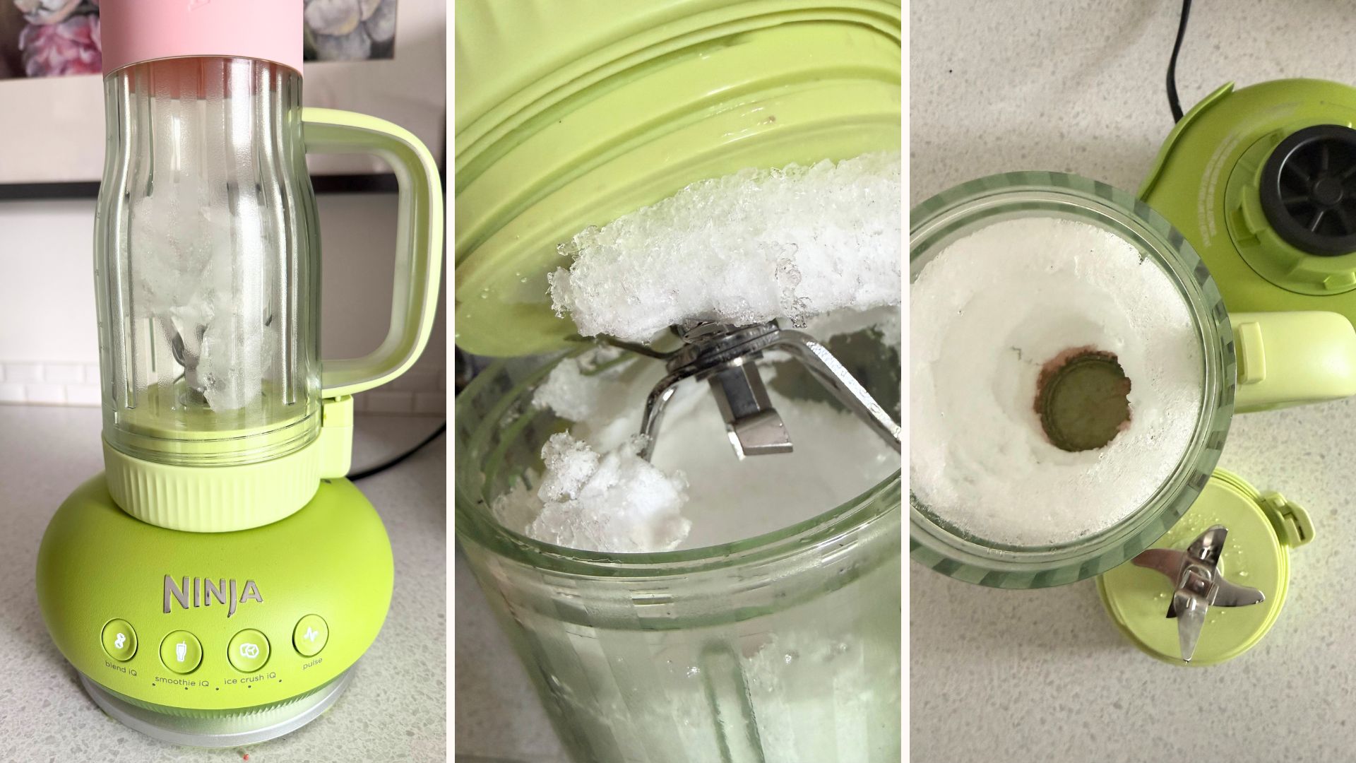 Three stages of the Ninja Blendboss crushing ice