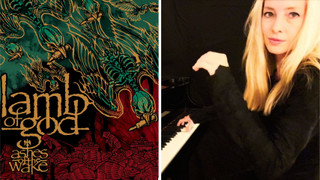 The Ashes Of The Wake album cover, next to Youtuber Catherine Fearns at the piano