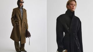 Two Phoebe Philo models wearing their hair tucked into coats and sweaters