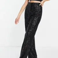 ASOS DESIGN Straight Sequin Ankle Grazer Pants&nbsp;