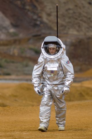 Aouda.X, a spacesuit mockup, was tested with the Long Term Medical Survey System (LTMS) in Mars-like terrain of Spain's Rio Tinto in April 2011. 