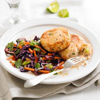 Salmon and Ginger Fish Cakes with Salad