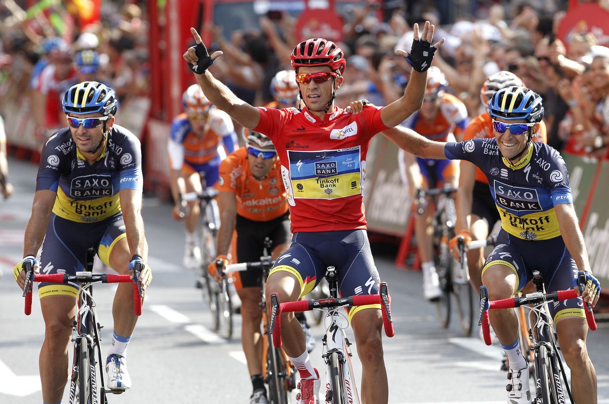 Alberto Contador celebrating another Vuelta victory