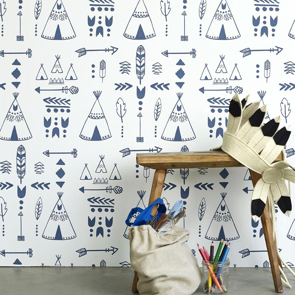 Children's wallpaper with bold teepee design