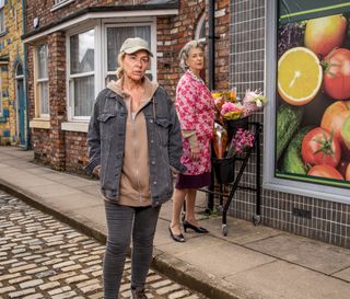 Cassie and Evelyn Plummer on the cobbles.