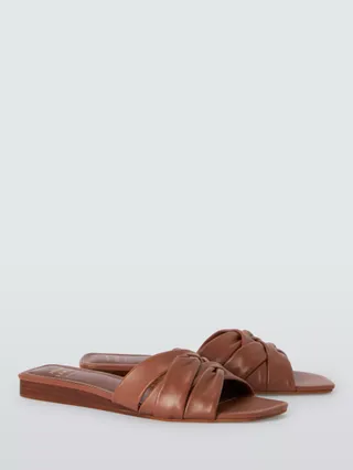 John Lewis Lopez Leather Ruched Interwoven Mule Sandals